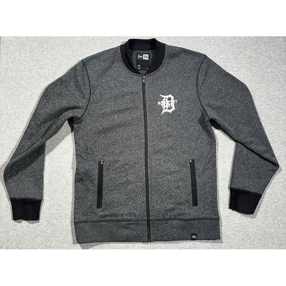 New Era Motor‎ City Sports Full Zip Sweater Men's Large Gray Black Blade Collar
